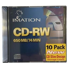 Imation CD-RW Rewritable 650/74 min‎ 10 pk Slim Case Design New